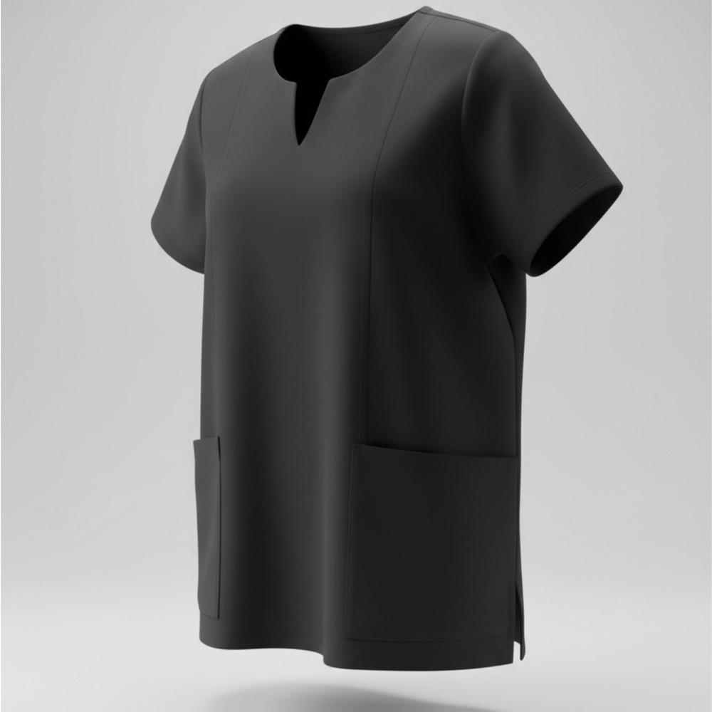 NWT $18.99 Mandala Brand-  Black Scrub Top- 5 Pocket Notch Neck - Medium